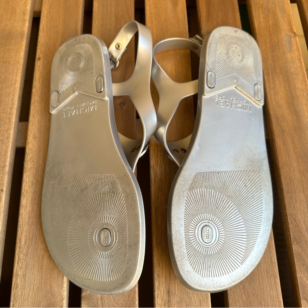 Michael Kors Silver MK Logo Jelly Ankle Strap Sandals - Picture 6 of 7